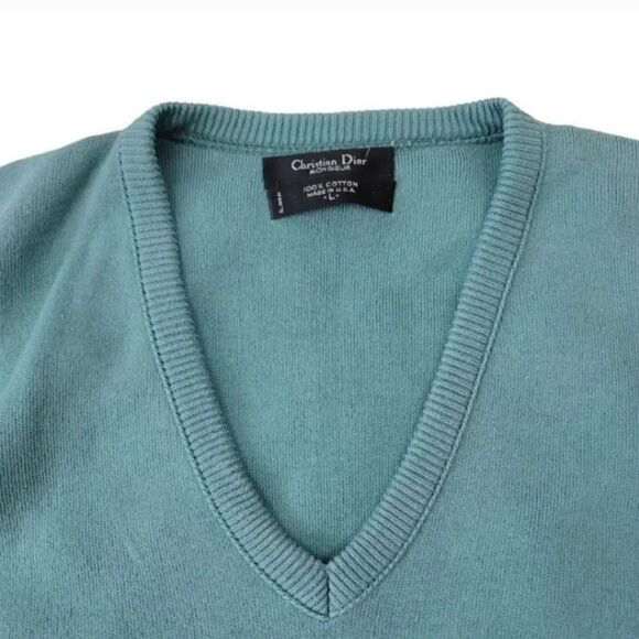 Vintage Christian Dior Sleeveless Knit Logo Sweater Vest in Sage Green Size L - Picture 6 of 12